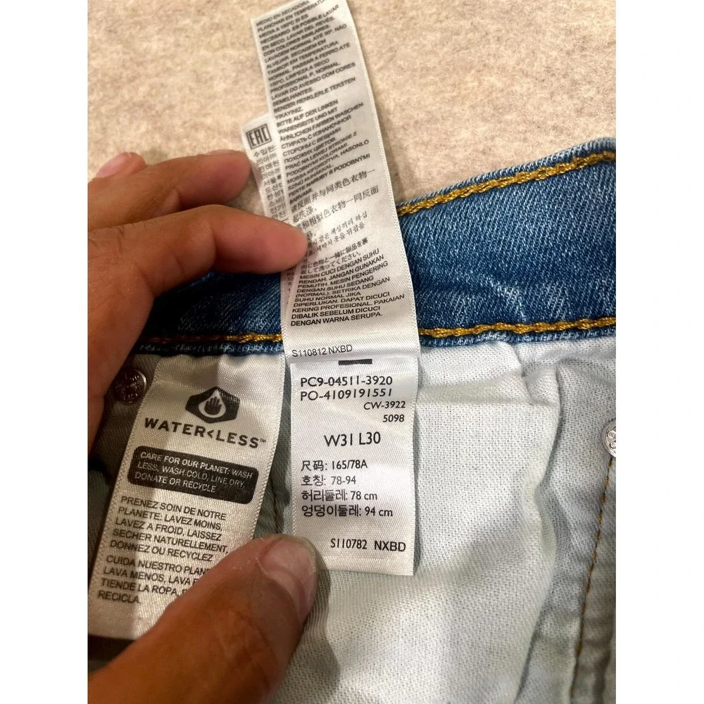 Levi's 511 Slim‎ Fit Jeans Mens 31x30 Blue Whiskering Denim Cotton Straight Leg